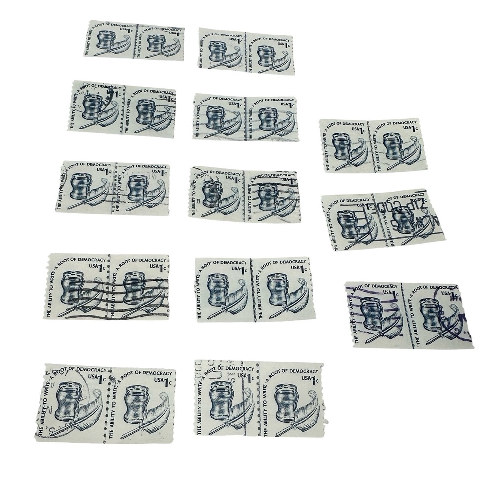Vintage USA 1c Ability to Write Inkwell Quill Stamp Coil Pairs Used Lot of 13
